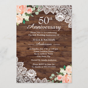 Blumenrustikale Holzschnitzereien 50. Hochzeitstag Einladung