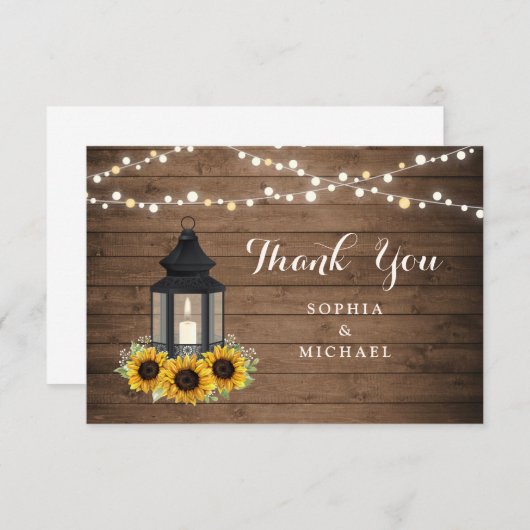 Blumenrustikale Sonnenblume Laternenholz-Streichel Dankeskarte (Vorne/Hinten)