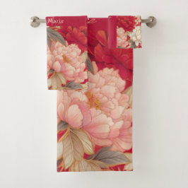 Blumenrustikale Vintage Rot Badhandtuch Set