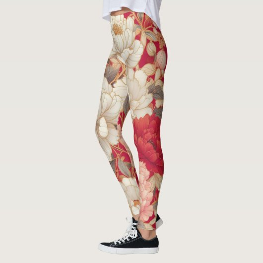 Blumenrustikale Vintage Rot Leggings (Links)