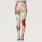 Blumenrustikale Vintage Rot Leggings (Vorderseite)