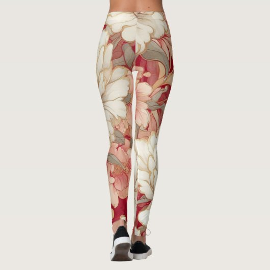 Blumenrustikale Vintage Rot Leggings (Rückseite)