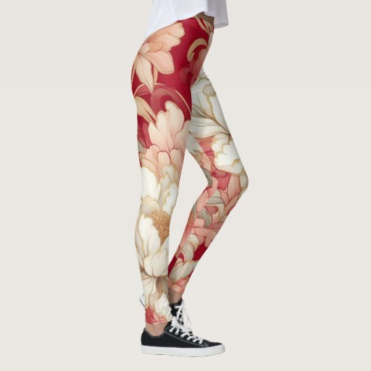 Blumenrustikale Vintage Rot Leggings (Rechts)