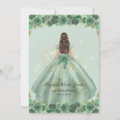Blumensage Green Gold Glaess Prinzessin Quinceaner Einladung (Rückseite)