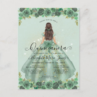 Blumensage Green Gold Glaess Prinzessin Quinceaner Postkarte