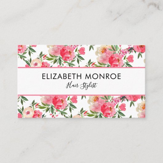 Blumensalon Wasserfarbe Friseur Stylist Visitenkarte (Vorderseite)