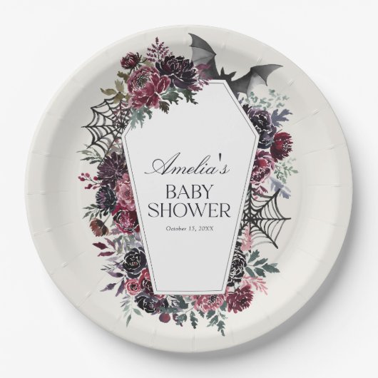 Blumensarg Halloween-Baby-Party Pappteller (Vorderseite)
