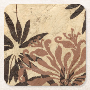 Blumenschablone-Entwurf mit Tawny Blätter Rechteckiger Pappuntersetzer