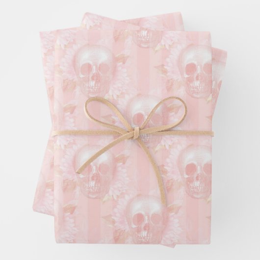 Blumenschädel auf hellrosa geschenkpapier set (Beispiel)