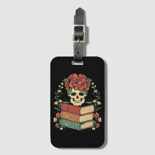Blumenschädel auf Ihren Büchern Gepäckanhänger (Vorderseite Vertikal)