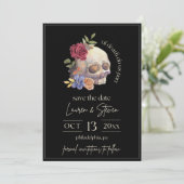 Blumenschädel bis zum Tod nehmen wir Save the Date Einladung (Stehend Vorderseite)