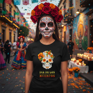 Blumenschädel Dia de los Muertos T-Shirt