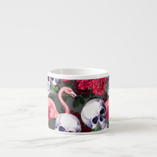 Blumenschädel, Flamingo nahtloses Muster. Espressotasse