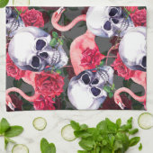 Blumenschädel, Flamingo nahtloses Muster. Geschirrtuch (Gefaltet)