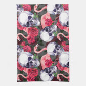 Blumenschädel, Flamingo nahtloses Muster. Geschirrtuch (Vertikal)