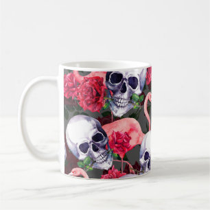 Blumenschädel, Flamingo nahtloses Muster. Kaffeetasse