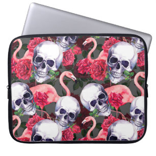 Blumenschädel, Flamingo nahtloses Muster. Laptopschutzhülle