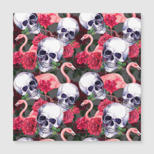 Blumenschädel, Flamingo nahtloses Muster. Magnetkarte