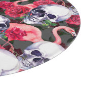 Blumenschädel, Flamingo nahtloses Muster. Schneidebrett (Ecke)