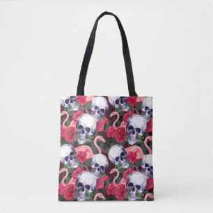 Blumenschädel, Flamingo nahtloses Muster. Tasche