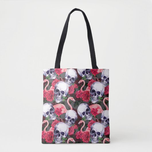 Blumenschädel, Flamingo nahtloses Muster. Tasche (Vorderseite)