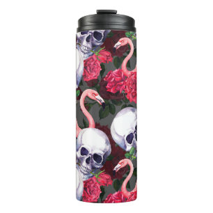 Blumenschädel, Flamingo nahtloses Muster. Thermosbecher