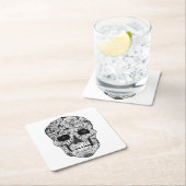 Blumenschädel-Gekritzel Rechteckiger Pappuntersetzer (Vor Ort)