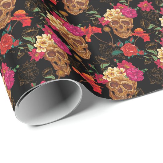 Blumenschädel Geschenkpapier (Rolleneckpunkt)