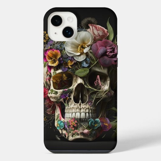Blumenschädel-Goth-Pagan-Monogramm iPhone Hülle (Rückseite)