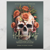 Blumenschädel-Halloween-Party Moss Green Flyer (Vorne)