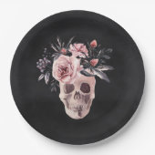 Blumenschädel-Halloween-Party Pappteller (Vorderseite)