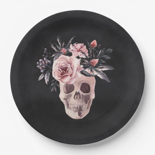 Blumenschädel-Halloween-Party Pappteller (Vorderseite)