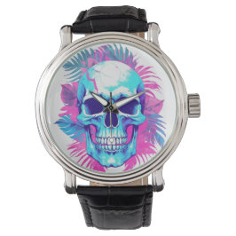 Blumenschädel im Vaporwave-Stil Armbanduhr