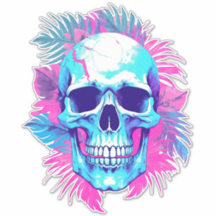 Blumenschädel im Vaporwave-Stil Aufkleber