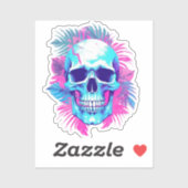 Blumenschädel im Vaporwave-Stil Aufkleber (Blatt)