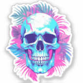 Blumenschädel im Vaporwave-Stil Aufkleber (Vorderseite)