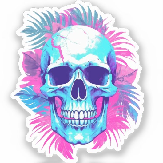 Blumenschädel im Vaporwave-Stil Aufkleber (Vorderseite)