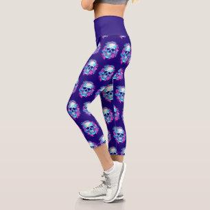 Blumenschädel im Vaporwave-Stil Capri Leggings