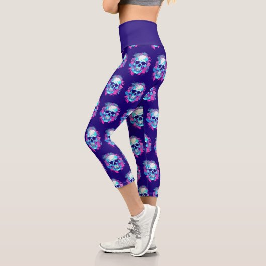 Blumenschädel im Vaporwave-Stil Capri Leggings (Links)