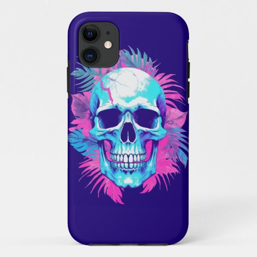 Blumenschädel im Vaporwave-Stil Case-Mate iPhone Hülle (Rückseite)
