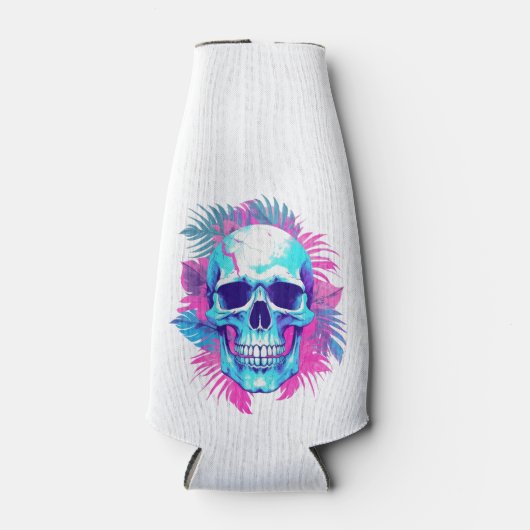 Blumenschädel im Vaporwave-Stil Flaschenkühler (Vorderseite)