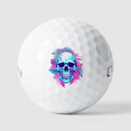 Blumenschädel im Vaporwave-Stil Golfball (Vorderseite)