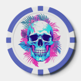 Blumenschädel im Vaporwave-Stil Pokerchips