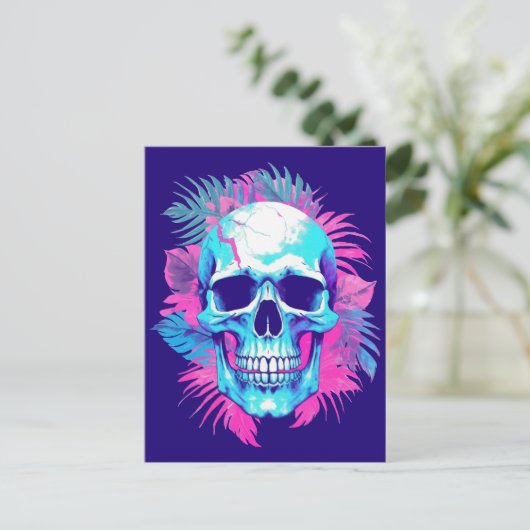 Blumenschädel im Vaporwave-Stil Postkarte (Stehend Vorderseite)