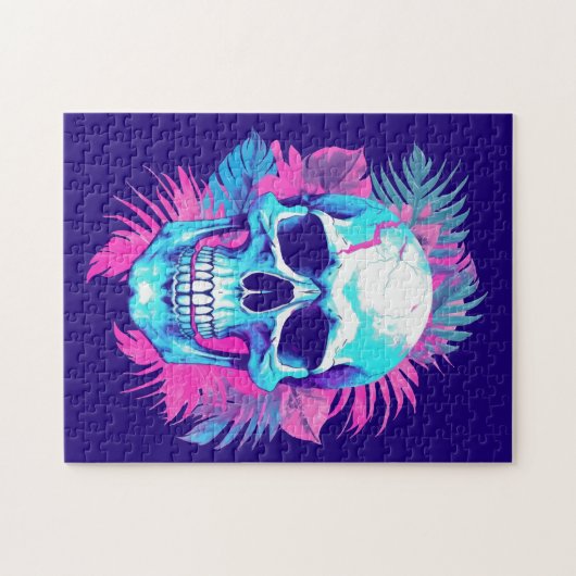 Blumenschädel im Vaporwave-Stil Puzzle (Horizontal)