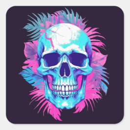 Blumenschädel im Vaporwave-Stil Quadratischer Aufkleber