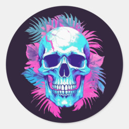 Blumenschädel im Vaporwave-Stil Runder Aufkleber