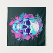 Blumenschädel im Vaporwave-Stil Wandteppich (Vorderseite (Horizontal))