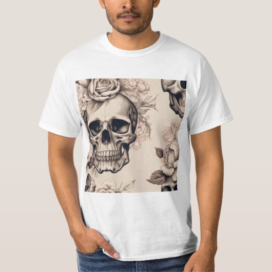 Blumenschädel im Vintagen Stil T-Shirt (Vorderseite)