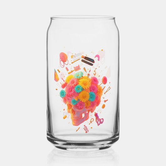 Blumenschädel-Kunstglas – Farbspritzer-Künstler-Sc Dosenglas (Vorderseite)